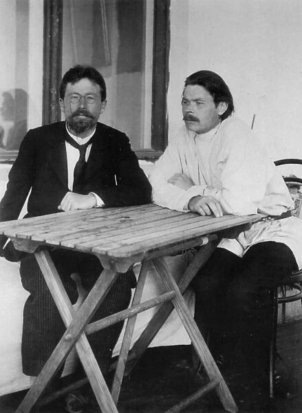 CHEKHOV AND GORKI, 1900. Anton Pavlovich Chekhov (1860-1904), Russian writer, at