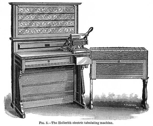 HOLLERITH TABULATOR, 1890. The electric tabulating machine devised by Herman Hollerith for tabulating the Eleventh U. S. Census of 1890. Contemporary wood engraving