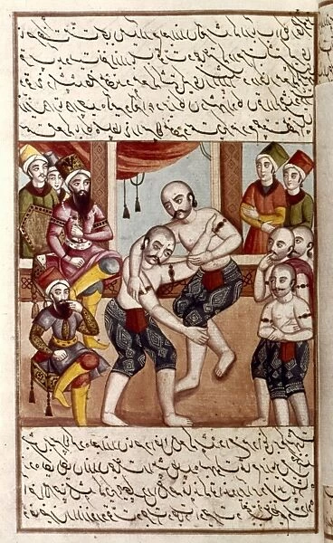 PERSIAN MINIATURE, 1806. Wrestling contest
