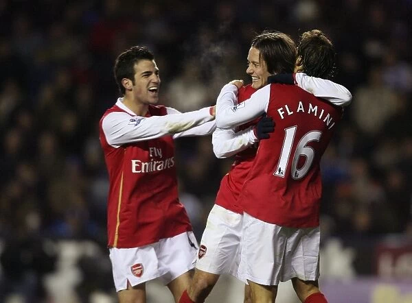 Flamini, Rosicky, and Fabregas: Celebrating Arsenal's First Goal in a 3-1 Win Against Reading (12 / 11 / 2007)