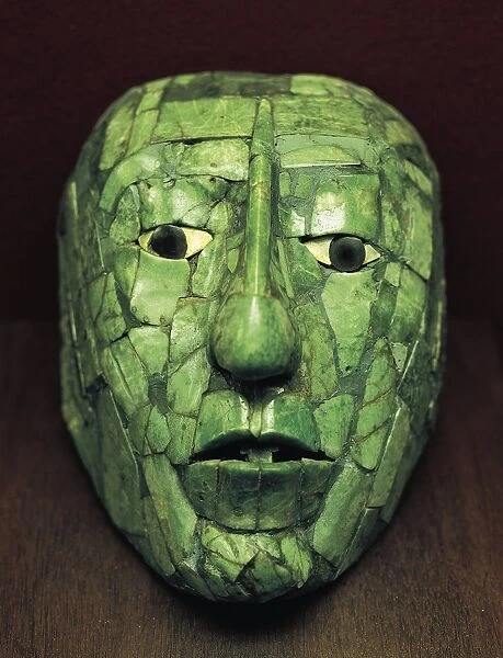 Jade mask with mor-of-pearl for eyes from Palenque, Mexico