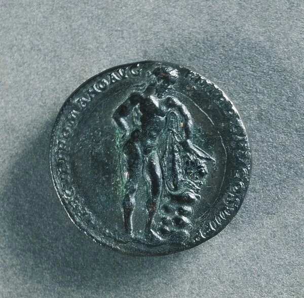 Medallion of Commodus (Lucius Aelius Aurelius, Commodus, 161-192 A. D. ), reverse with Hercules (Heracles), 192 A. D, imperial age, bronze