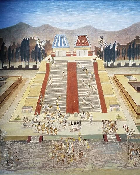 Reconstruction of consecration ceremony of the Templo Mayor (Great Temple) in the main square of Tenochtitlan