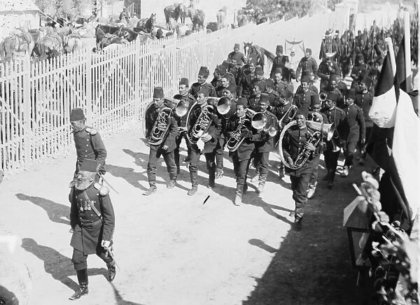 Turkish military band marching to the German camp during state visit of Wilhelm II