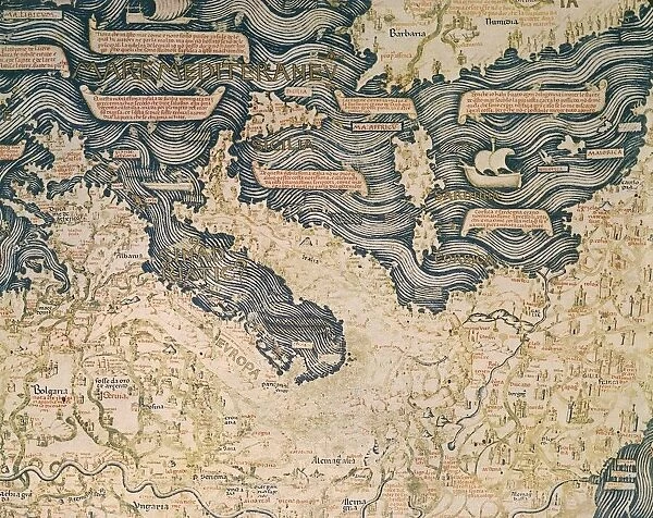 World map by Camaldolese monk Fra Mauro, 1449, detail: Italy