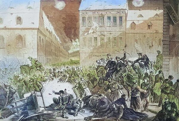 Flight of the french from Le Mans on 12 January 1871, illustrated war history, German, French war 1870-1871, Germany, France