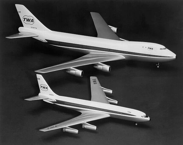 Two models of Boeing planes are compared : Boeing 747 (top) is two and a half times