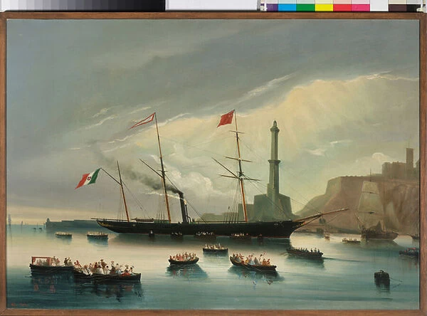 The arrival in Genoa of the steamer Cagliari, 1858 (oil on canvas)