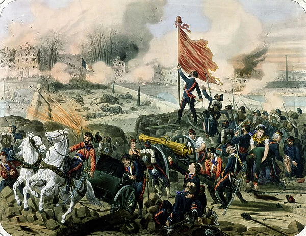 Attack at Pont de Neuilly and Courbevoie, 2nd April 1871 (litho)