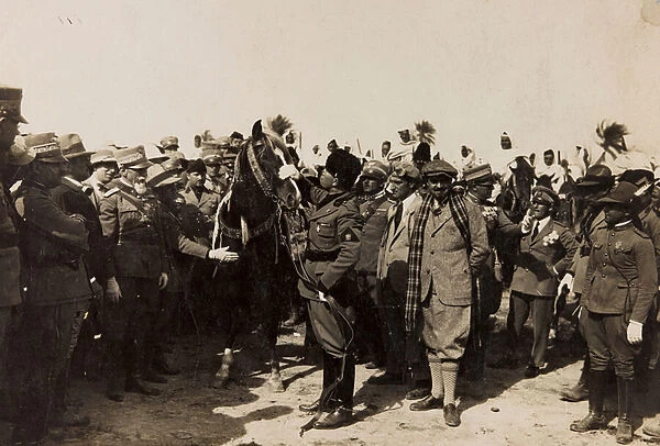 Benito Mussolini with his Fascist and Italo Balbo in Libya in Tripoli (b  /  w photo)