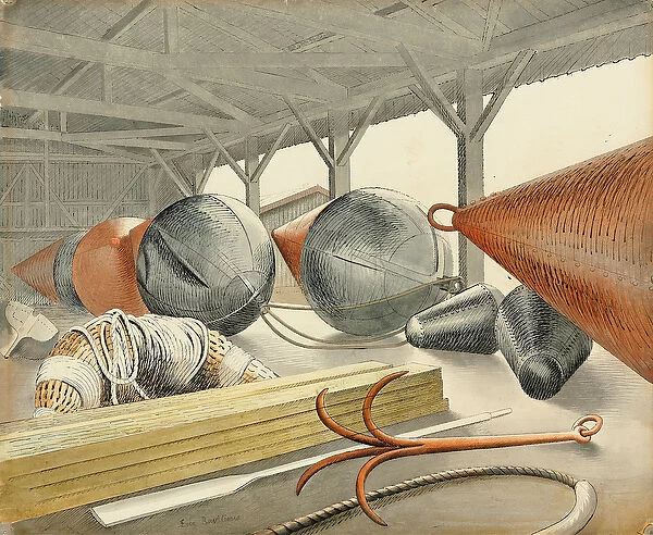 Buoys and Grappling Hook, 1933 (w  /  c & ink on paper)