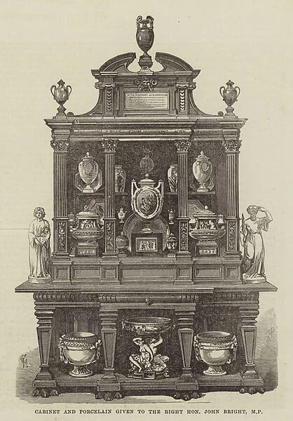 Cabinet and Porcelain given to the Right Honourable John Bright, MP (engraving)