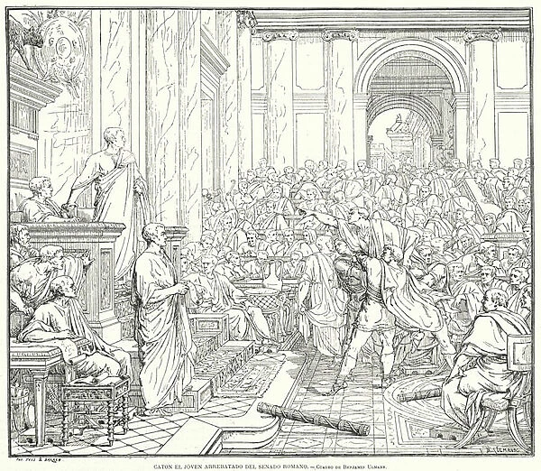 Cato the Younger removed from the Roman Senate (litho)
