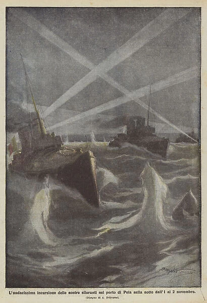 The very daring raid of our torpedoes in the port of Pula on the night of 1 to 2 November (colour litho)