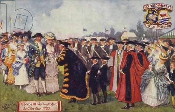 George III visiting Oxford, St Giles Fair 1785 (colour litho)