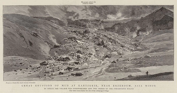 Great Eruption of Mud at Kantzorik, near Erzeroum, Asia Minor (engraving)