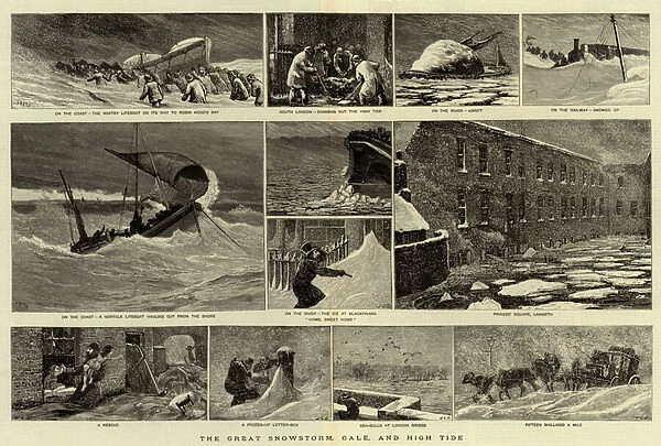 The Great Snowstorm, Gale, and High Tide (engraving)