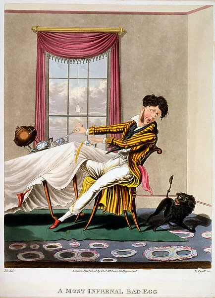 A Most Infernal Bad Egg, print made by H Pyall, 1827 (hand-coloured engraving)