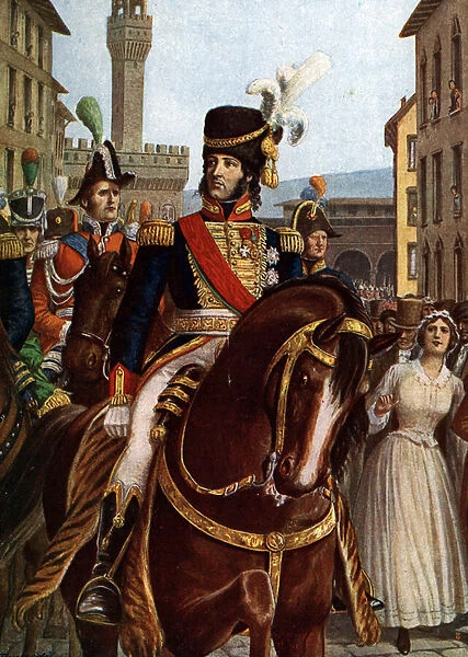 Italian Campaign: 'Joachim Murat (1767-1815) returns to Florence in January 1801'(Gioacchino Murat entering in Florence, January 1801) Illustration by Tancredi Scarpelli (1866-1937) from 'Storia d Italia'