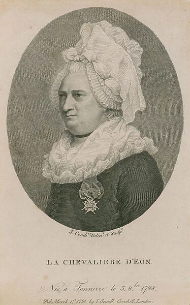 La Chevaliere D Eon, born in Tonnerre, 5 August 1728 (engraving)