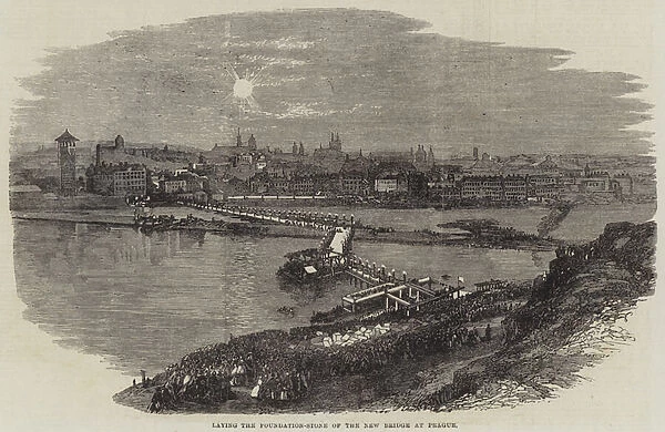Laying the Foundation-Stone of the New Bridge at Prague (engraving)