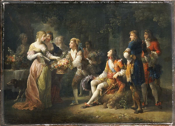 Louis XIV of France declaring his love for Louise de la Valliere (oil on canvas)