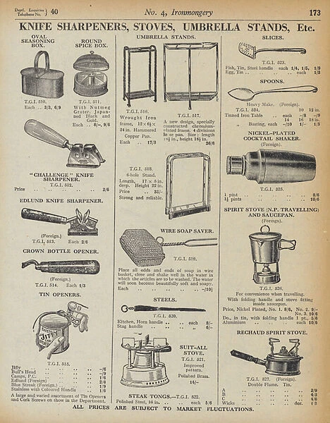 Page from Army and Navy Stores Catalogue, 1939-40 (litho)