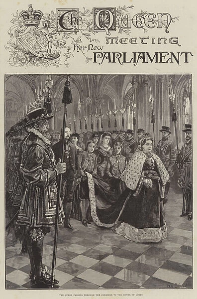 The Queen meeting her New Parliament, passing through the Corridor to the House of Lords (engraving)