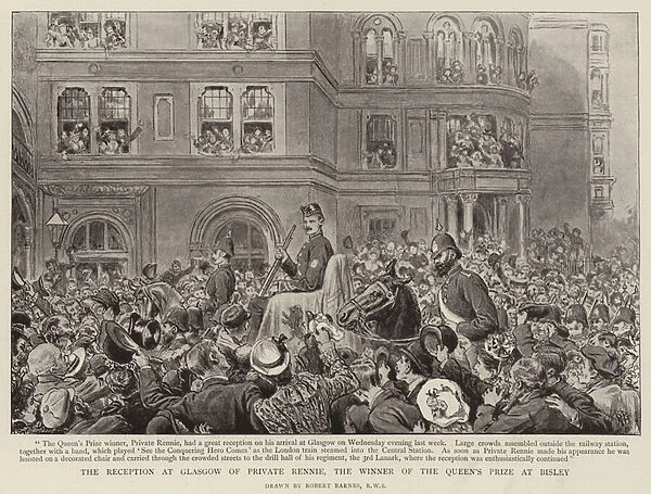 The Reception at Glasgow of Private Rennie, the Winner of the Queens Prize at Bisley (litho)