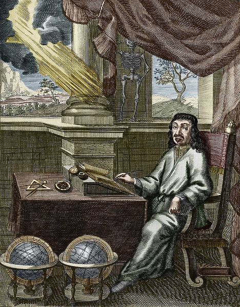 Rene Descartes (hand-coloured engraving)