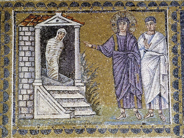Resurrection of Lazarus, mural mosaic at the church of Saint Apollinar, Ravenna