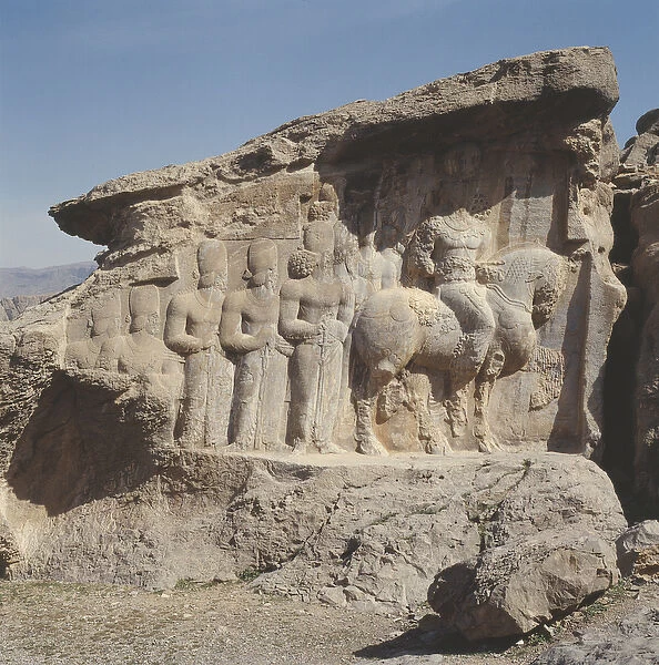 Rock relief depicting Shapur I (AD 241-72) and his family wearing heraldic emblems