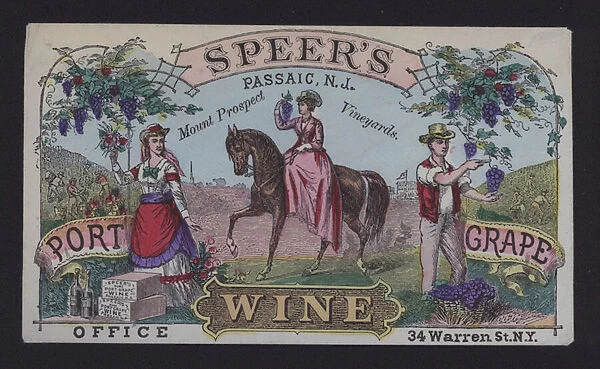 Speer s, Passaic, NJ, Mount Prospect Vineyards, Port, Wine, Grape (colour litho)
