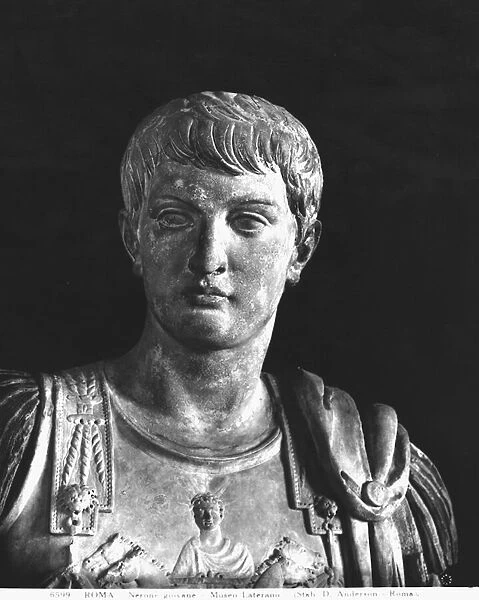 Statue of the young Nero (37-68 AD) c. 54 (marble) (b  /  w photo) (detail)
