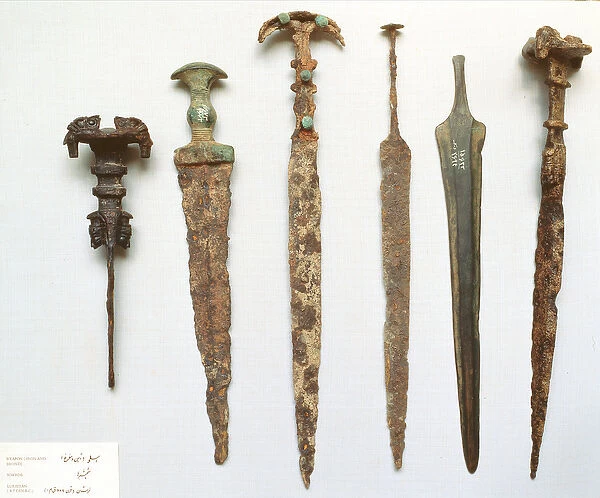 Six swords, from Lorestan, Iran, c. 8th-7th century BC (bronze and iron)