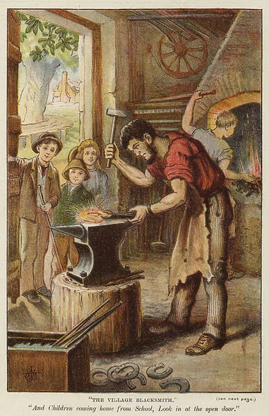 'The Village Blacksmith'(colour litho)