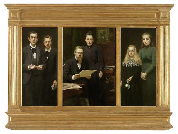 Triptych with portraits of the artist and his family (oil on canvas)