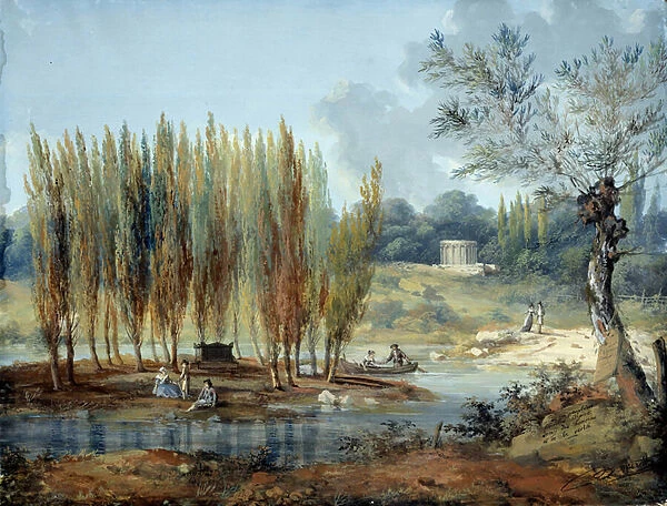 View of the tomb of the Swiss philosopher Jean Jacques Rousseau (1712-1778) at Ermenonville (Oise) Painting by J. Moreth (18th century) Paris musee Carnavalet