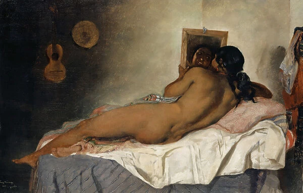 Nude Spanish Gypsy Woman Mirror 1858 oil canvas