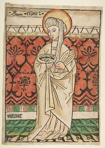 Saint Elizabeth Hungary ca 1470 Woodcut hand-colored