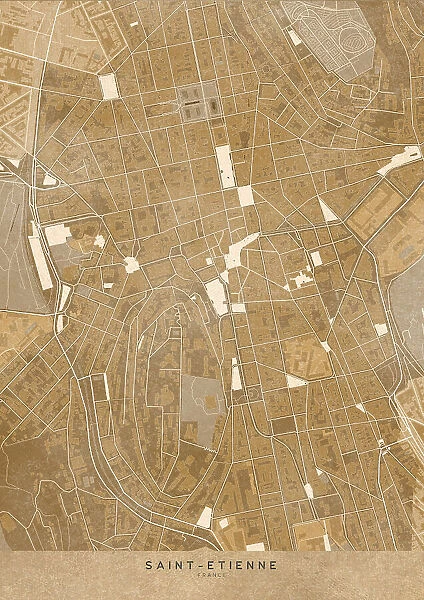 Sepia vintage map of Saint Etienne downtown France
