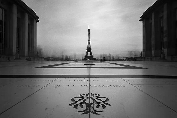 Trocadero. A black and white image taken at TrocadA©ro in Paris during the summer season