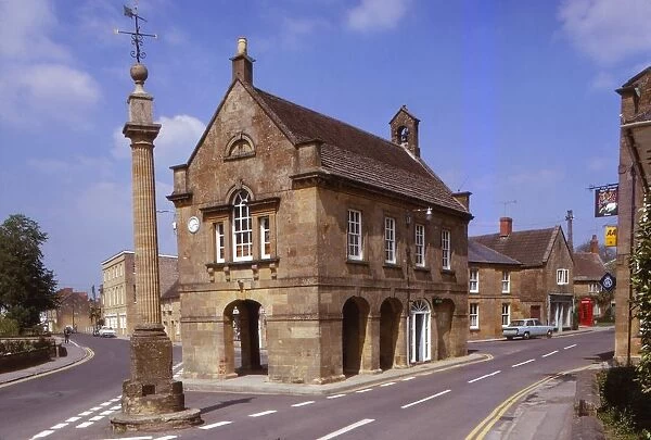 18th Century Market Hall and Cross on Roman Column with Sundial, Martock, Somerset, 20th century. Artist: CM Dixon