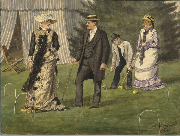 The croquet game, 1875. Creator: Burdick, Horace Robbin (1844-1942)