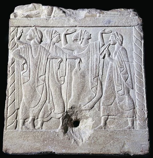 Etruscan relief of dancers and a musician, 6th century BC