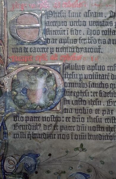 Detail from the fifteenth century Gutenburg Bible, of the opening of Ephesians. Artist: Johannes Gutenburg