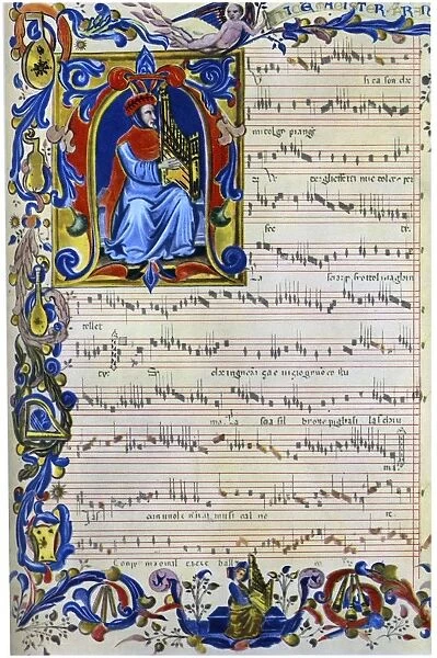 Francesco Landino playing a portative organ, 1325 - 1397