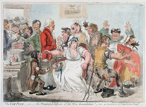 Gillray cartoon on vaccination against Smallpox using Cowpox serum, 1802. Artist: James Gillray
