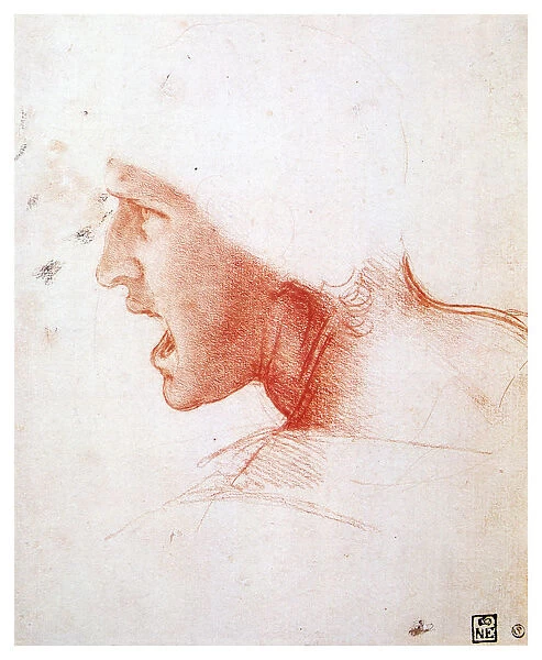 Head of a man shouting in profile to the left, 1503-1504. Artist: Leonardo da Vinci