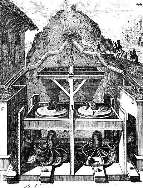Two horizontal water wheels, 1673